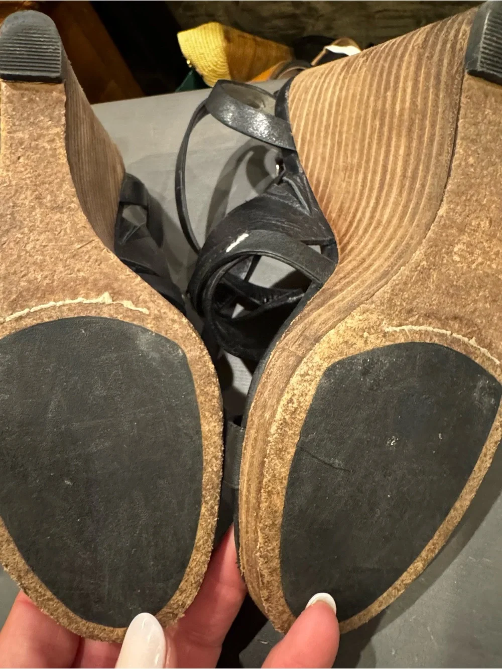 Cole Haan Black Leather Strappy Wedge Sandals Women’s Approx Size 5